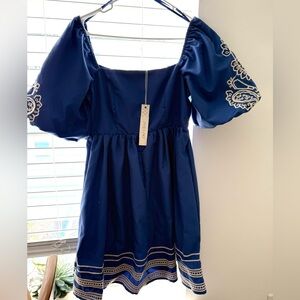She + Sky Blue Mini Dress with White Embroidery